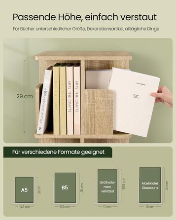 EUGAD Swivel Bookshelf Room Divider Standing Shelf Rotating Shelf Office Shelf Decorative Shelf 360° Freely Swivelable with 4 Levels MDF 39.5x128x39.5 cm 4 Levels (39.5W x 128H x 39.5D cm) (5 Levels (40W x 155H x 40D cm), Light Oak)