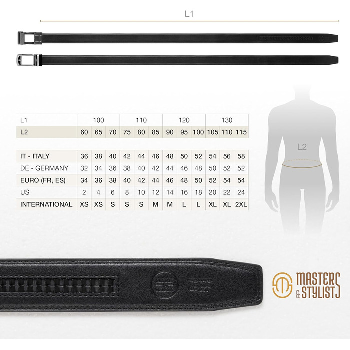 Чоловічий шкіряний ремінь Masters & Stylists з автоматичною пряжкою, коричневий/чорний, ширина 3,1 см, довжина 110/120 см, з подарунковою коробкою