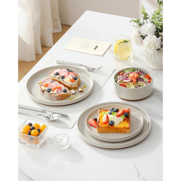 MALACASA Набір посуду з каменю 6 осіб, 18 предметів: тарілки, миски, керамічний сервіз з глазур'ю 