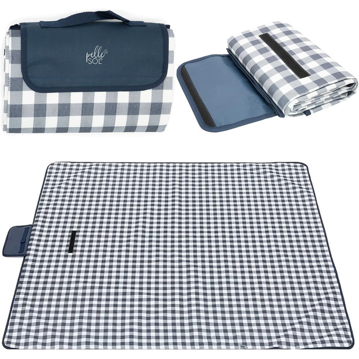 Пікнік-дека Pelle & Sol, водонепроникна, 200 x 140 см, складана, для відпочинку на природі, пляжна, з антиковзаючим покриттям, з ручкою, пісоко-стійка, придатна для прання, для саду, піших прогулянок, кемпінгу, блакитна