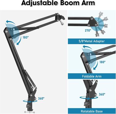 Підставка для мікрофона ChromLives для Razer Seiren X, з поп-фільтром, вітрозахистом та кабелетримачем, 5/8 адаптер
