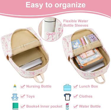 Шкільний рюкзак LOIDOU для дівчаток та хлопчиків підліткового віку. Легкий, водонепроникний, для школи, подорожей, коледжу. Колір: коричнево-білий у клітинку (рожева зав'язка).