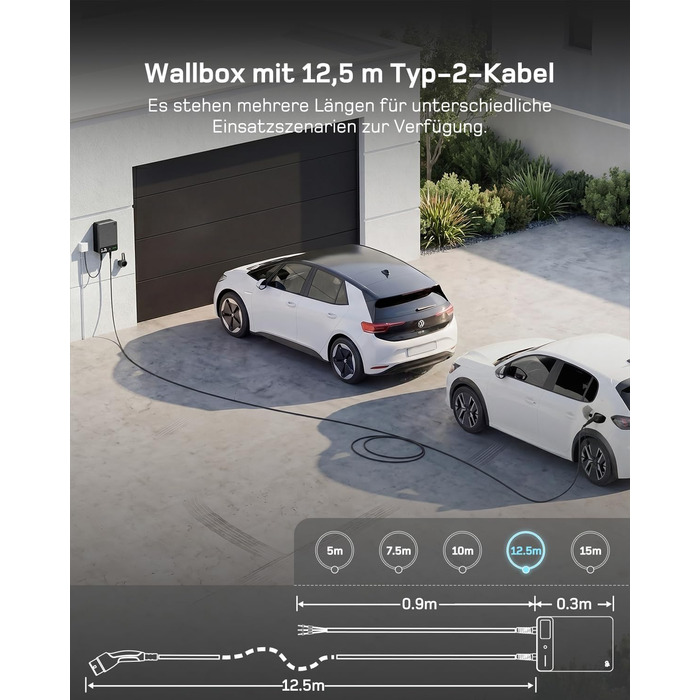 Зарядний пристрій для електромобіля Wallbox 11 кВт з Wi-Fi та кабелем Type 2 7.5м, 3 фази (6-16A, 400V), для BEV/PHEV, захист RCD Type A 30mA/DC 6mA, IP54, чорний