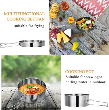 Набір кухонного посуду для кемпінгу на 2-3 особи з нержавіючої сталі: 7 предметів для пікніків, походів та кемпінгу