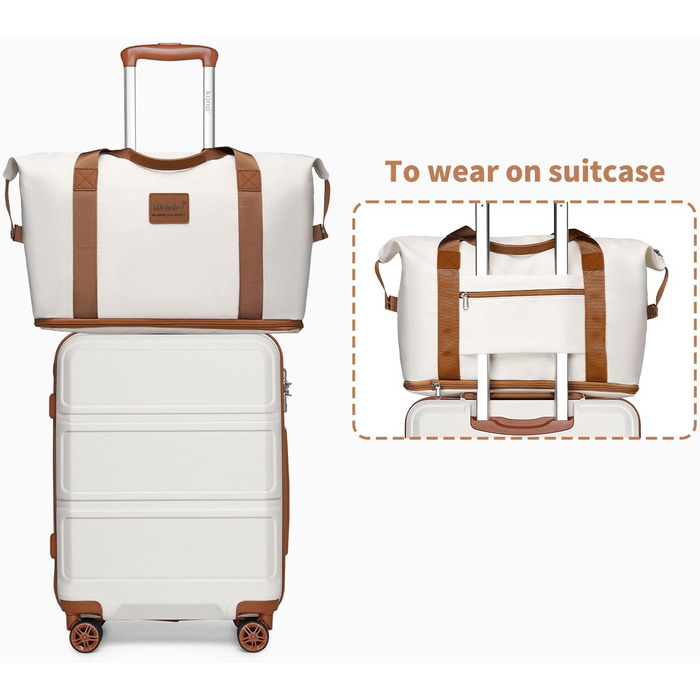 Набір валіз KONO 4 в 1: велика валіза, ручна валіза 55 см, косметичка, сумка для ручної поклажі (кремовий)