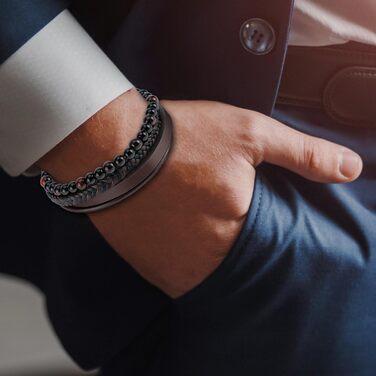 Чоловічий шкіряний браслет з магнітною застібкою Lederarmband, коричневий, 19.5 см + Подарункова коробка