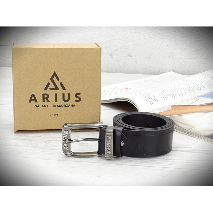 Чоловічий шкіряний ремінь Arius Magnum, чорний, 3,9 см, класична пряжка