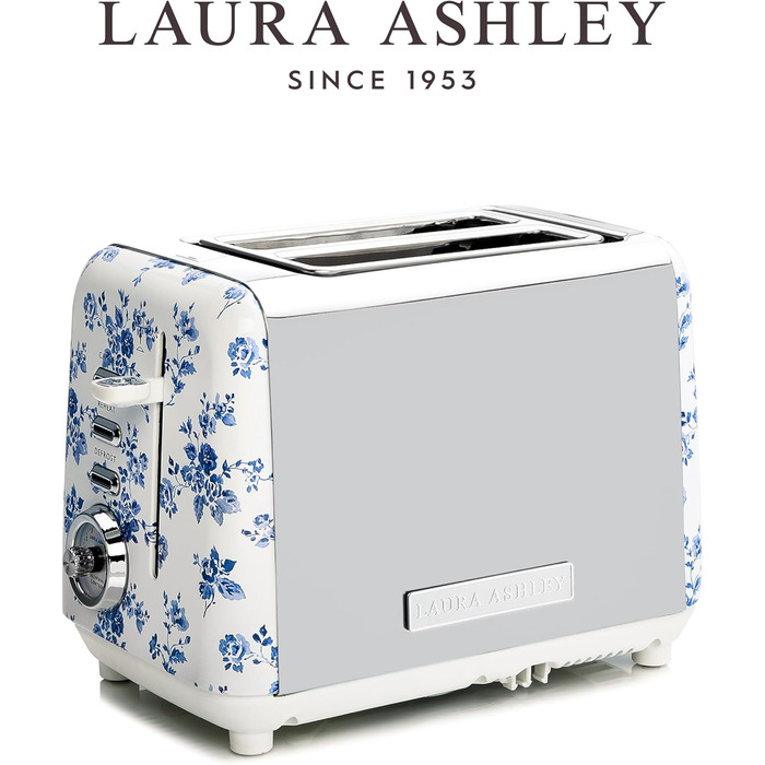 Тостер VQ Laura Ashley з 4-ма тостами, регулюванням нагріву, функцією розморожування та підігріву - модель Vintage з підставою для круасанів, нержавіюча сталь, колір 