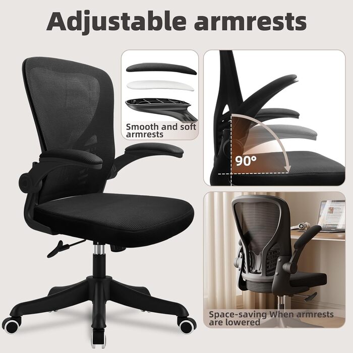 Ергономічне офісне крісло з підтримкою попереку та регульованою підголівником, велике сидіння, для офісу та дому (без підголівника)