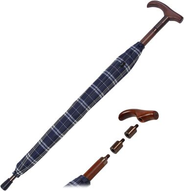 iX-brella Standing Screen, Height Adjustable with Wooden Handle - Blue Checkered