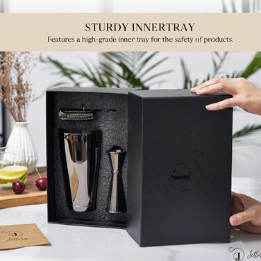 Boston Shaker Set - 4-Piece Cocktail Shaker Kit with 18/28 oz Boston Shaker Stainless Steel, Hawthorne Strainer, and Jigger, in a Stylish Gift Box - Ideal for Home Bar Use (Black).