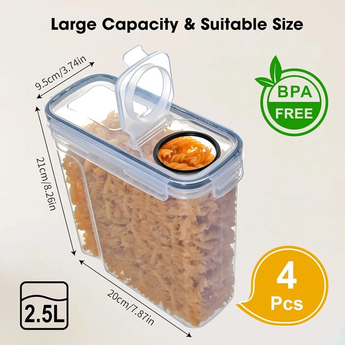 Набір контейнерів для зберігання Romon (4 шт, 2.5L) з кришкою, BPA-free, для кухні, з етикетками