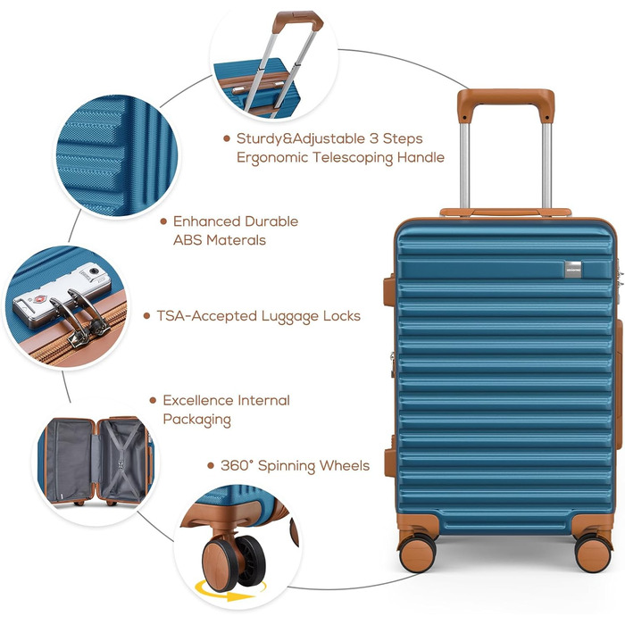 Набір валіз Joyway з ABS-пластику (4 колеса, TSA-замок) з місткою сумкою та культурою. Великий синій кофр