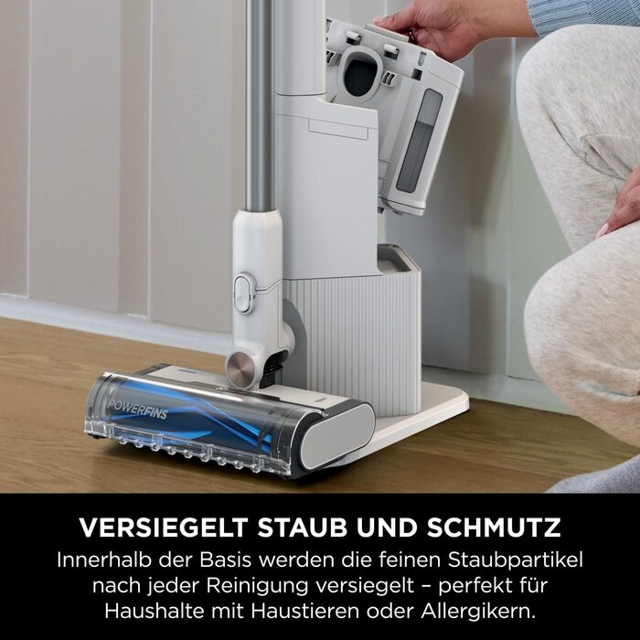 Пылесос Shark Clean & Empty с базой для автоматической выгрузки мусора, до 40 минут работы, беспроводной, самоочищающийся, для шерсти животных, ковров и твердых полов, с LED-подсветкой, тихий, белый/синий, BU3521EU