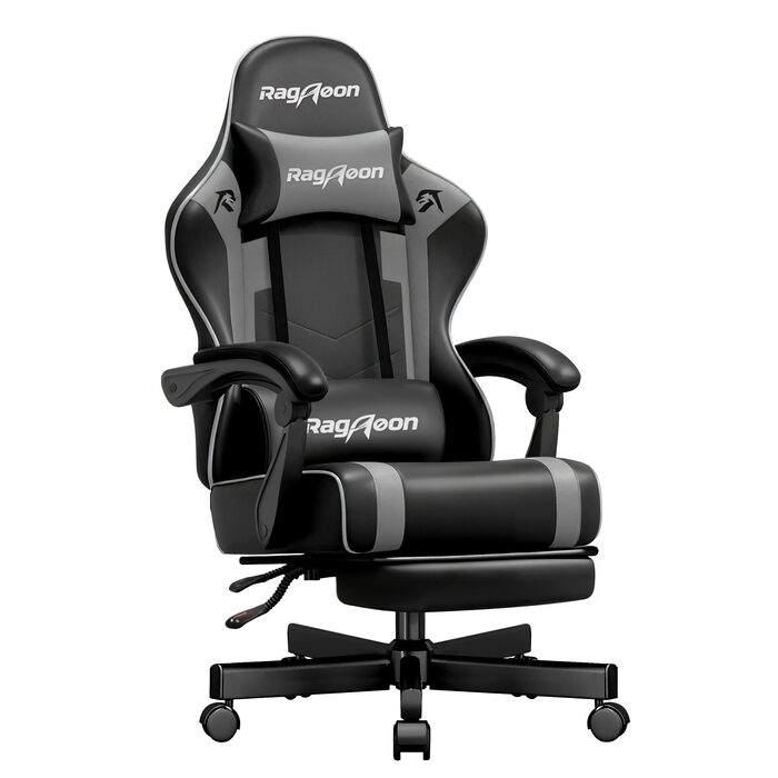 Геймерське крісло Gaming Stuhl з підставкою для ніг, регульованою спинкою та підтримкою попереку, до 200 кг (Сірий, великий розмір)