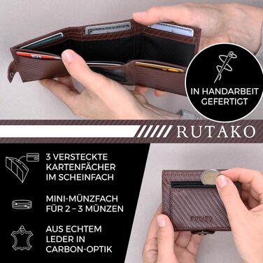 Слім-гаманець RUTAKO з RFID-захистом для чоловіків та жінок, компактний картхолдер з відділенням для монет, Carbon Brown