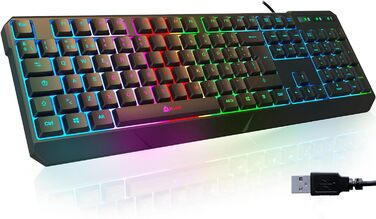 KLIM Chroma - ігрова клавіатура QWERTZ DE з підсвічуванням RGB, USB, водовідштовхувальна, ергономічна, для PC, Mac, PS5, PS4 - чорна