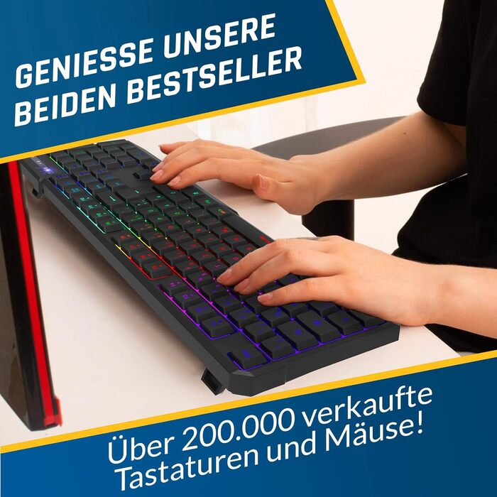KLIM Chroma Wireless Gaming Tastatur: Бездротова ігрова клавіатура з RGB підсвічуванням, тиха, ергономічна, водонепроникна для PC, Mac, PS4, PS5 (Чорний)