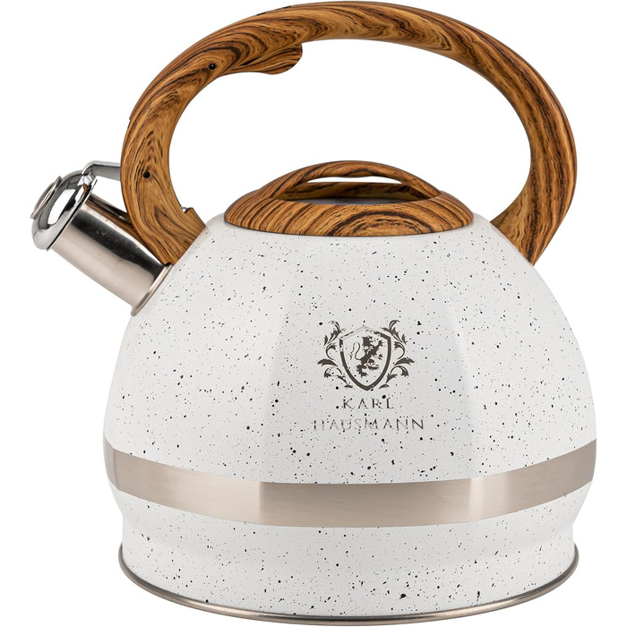 Чайник для води Induktion Karl Hausmann 3L з білого мармуру - автоматичний свисток, нержавіюча сталь, підходить для всіх типів плит