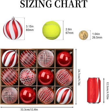 Прикраси для ялинки Shareconn, 80 мм, набір 12 шт. (червоний та золотий)