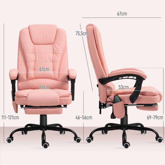 Vinsetto Office Chair with 7-Point Massage, Ergonomic Office Swivel Chair with Reclining Function, Height-Adjustable Executive Chair with Remote Control, 120 kg Load Capacity, for Study Room, Office, Pink | Aosom