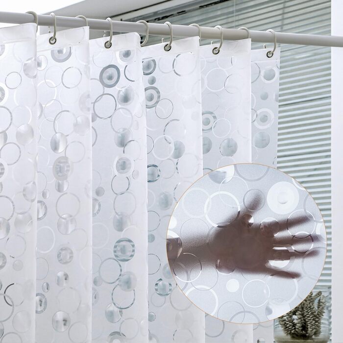 Шторка для душу WELTRXE з антигрибковим покриттям, з вантажем та магнітом, 120x180 см, водонепроникна, антибактеріальна, EVA, для ванни та душу, дитяча, 3D-візерунок каменю, 8 кілець, матова бульбашка