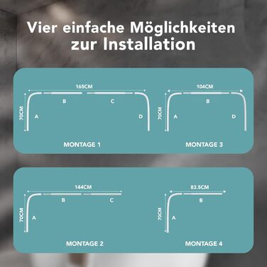 Штанга для душу Еріка L-подібної та U-подібної форми - 4-в-1 для ванни/душу - сталева з порошковим покриттям, біла (без кріплень до стелі)