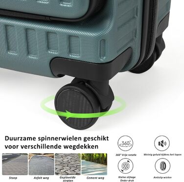 Чемодан ручної поклажі TANTOMI з відділенням для ноутбука, 20 дюймів, жорсткий корпус, легкий ABS-валіз, валіза з 4 колесами на 360°, TSA-замок (світло-темно зелений, 41л)