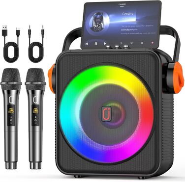 Машина караоке з 2 бездротовими мікрофонами, портативна Bluetooth 5.3 караоке-система, динамік з RGB-підсвічуванням, караоке-система для дому та вечірок, модель S66-new