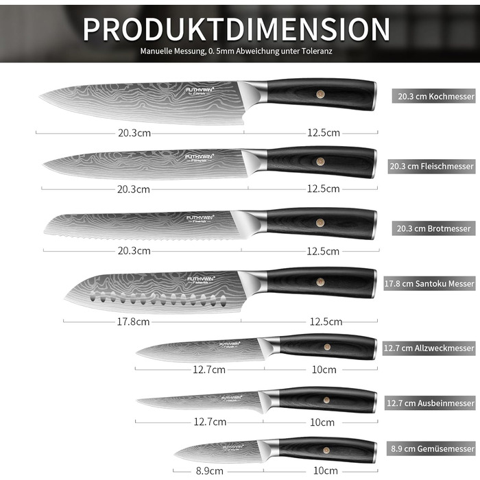 Набір кухонних ножів FUTHVWIN 7 предметів: професійний набір з японської високоякісної сталі з ергономічною ручкою, у подарунковій коробці