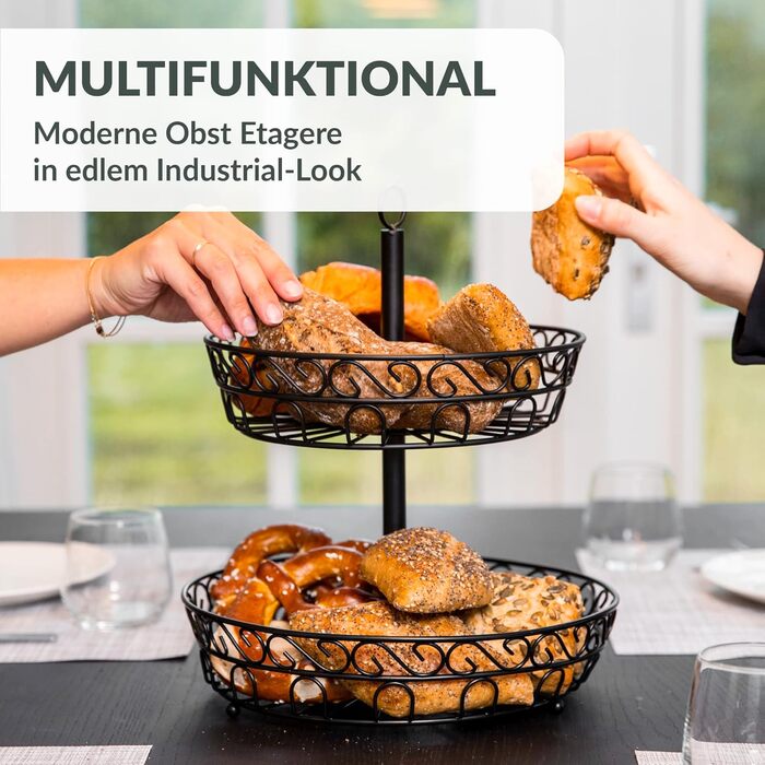 Металева етажерка для фруктів Chefarone 30 см - чорна фруктова ваза з 3 ярусами - стильна підставка для фруктів, 30 x 30 x 36 см