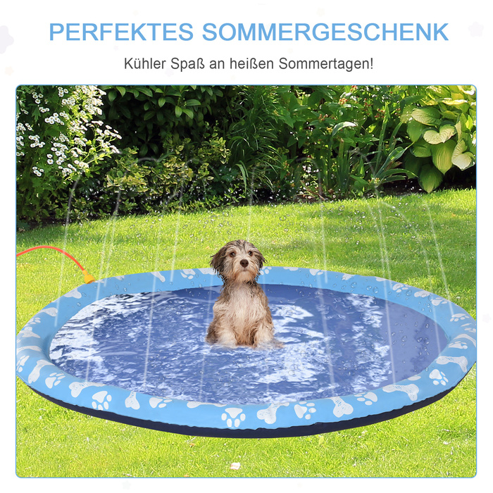 PawHut Splash Sprinkler Pad 170 см ігровий килимок для води для собак, антиковзаюча PVC-підстилка для вулиці блакитного кольору, ідеально підходить для літнього відпочинку в саду
