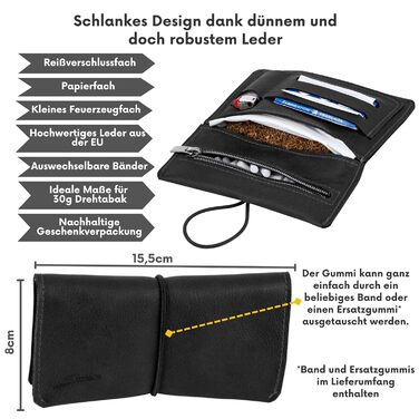 Simaru Personalized Tobacco Pouch with Engraving, Leather for 30g Tobacco Bag, Genuine Leather Rolling Pouch including Filter Compartment and Crimper Holder (Dark Gray) (Black Engraving)
