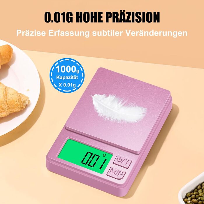 Кухонні ваги Diyife: прецизійна модель 1000г з LCD дисплеєм (зелений/рожевий)