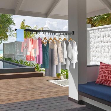 Висувний сушильник для білизни настінний з гачками, компактний для балкона, ванної кімнати, спальні (білий)