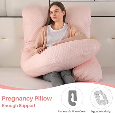Подушка для вагітних GKXLH – підтримка спини, живота та стегон. J-подібна подушка для вагітних з охолодженням (рожевий)