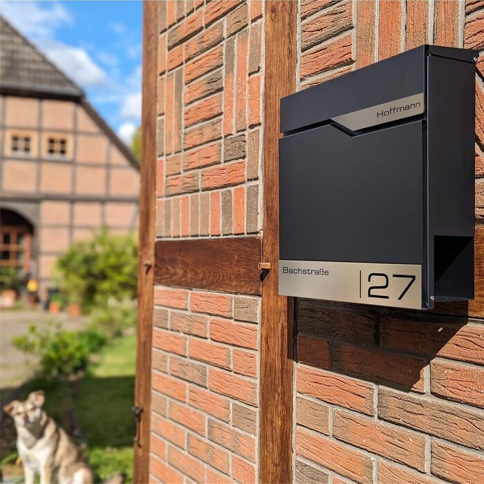 Поштовий ящик Metzler Anthrazit RAL 7016 з газетницею та табличкою з нержавіючої сталі V2A, антикорозійний, сучасний, 10 років гарантії на запчастини