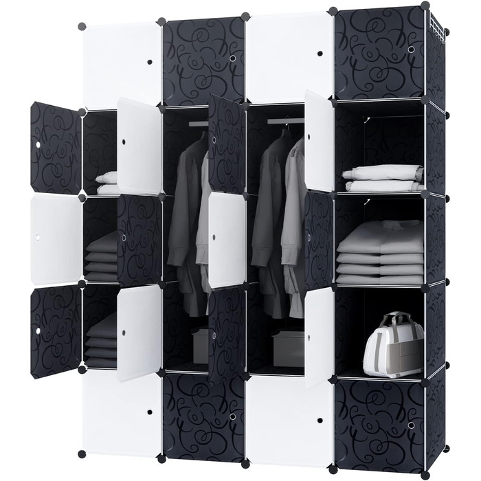 YRHome DIY Regal System Wardrobe Closet Storage Cabinet with Door, Shelf System, Coat Rack, Standing Shelf (20 Boxes with Wardrobe)