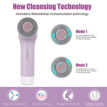 MyCarbon Electric Facial Cleansing Brush - IPX7 Waterproof, Rechargeable with USB Battery & 2x 360° Brush Heads for All Skin Types - Exfoliation & Deep Cleaning