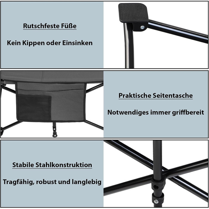 Кемпінгове ліжко Alpidex: складане, для відпочинку, з кишенею, сіре
