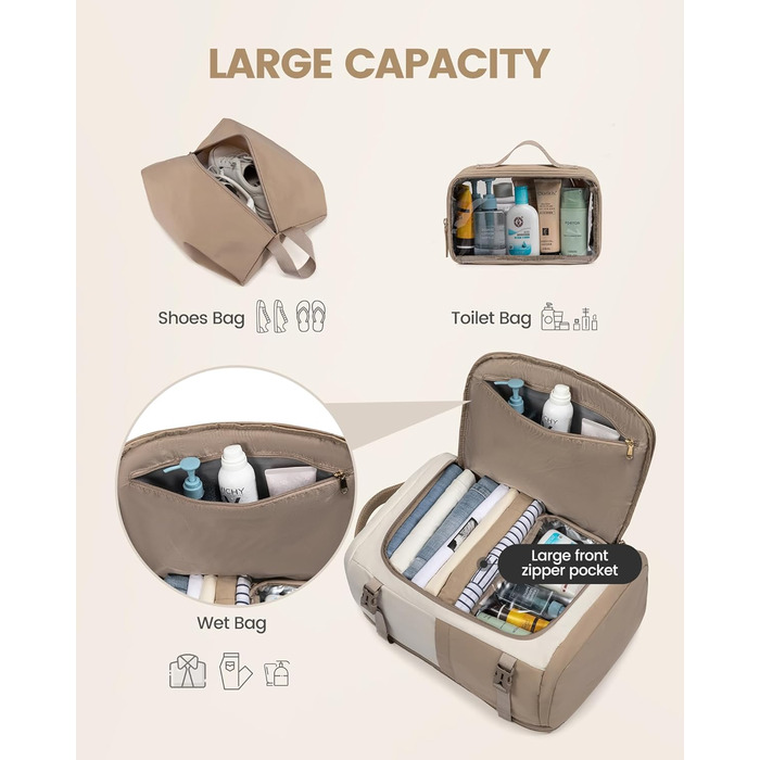 Жіночий рюкзак LOVEVOOK для подорожей, 50L, Carry On, для авіаперельотів, бізнес, школа, Weekender (17 дюймів, Хакі)