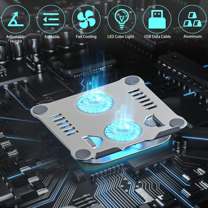 Підставка для ноутбука з регулюванням висоти та RGB вентилятором, складна, з алюмінієвого сплаву, для ноутбуків 10-17