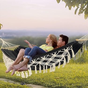 Гамак-крісло підвісне подвійне Makramee (227 кг) для дому, саду, тераси - чорно-сірий
