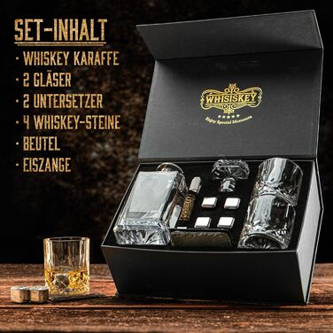 Набір віскі WHISISKEY: карафа, 2 келихи, 4 камені для охолодження - ідеальний подарунок для чоловіка