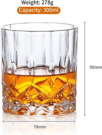 Набір склянок для віскі (6 шт.), 300 мл, кришталеві, для бурбону, бренді, рому, коктейлів, для дому, бару, вечірки, прозорі