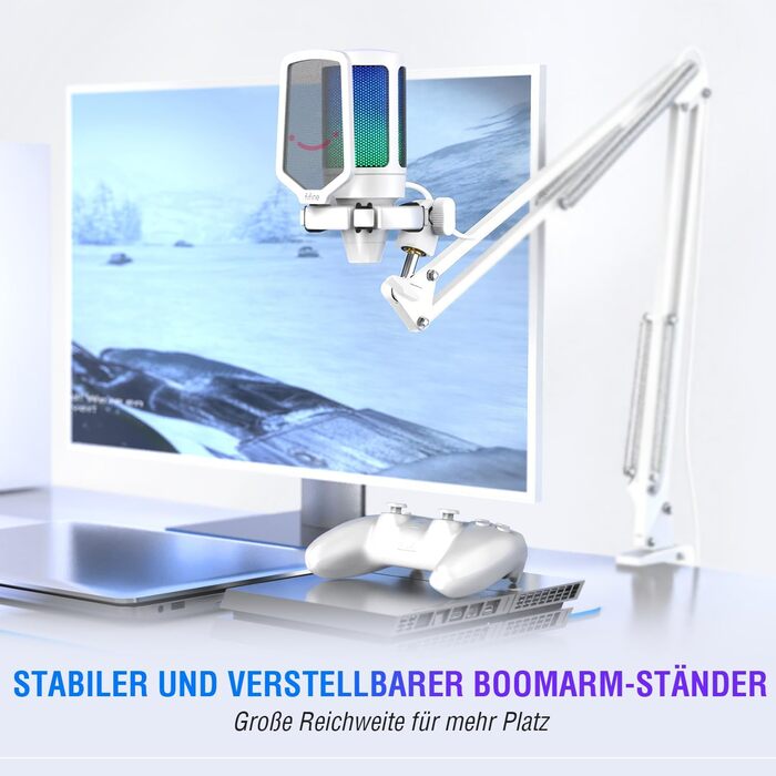 Ігровий мікрофон FIFINE з кріпленням, USB мікрофон для запису подкастів, стрімінгу, студії, MAC, PS4, PS5 (Мікрофон+Кріплення)