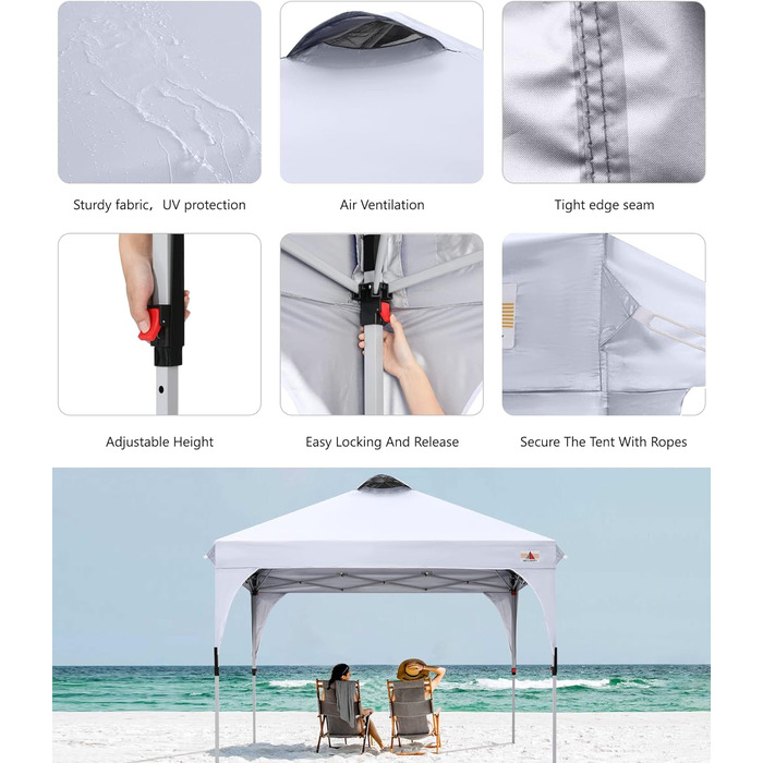 ABCCANOPY 3x3M Pop Up Gazebo Waterproof Festival Sunshade Outdoor Pavilion with Rolling Bag, Bonus 4x Weight Bags, 4x Ropes, 4x Stakes White Without Side Walls
