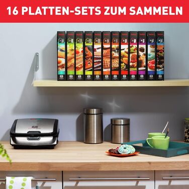 Tefal Snack Collection 4-Piece Set SW854D | Combination Appliance | Includes 4 non-stick plate sets | Dishwasher safe | Panini, waffles, sandwich, sweet pastries | 700W | Black/Stainless steel