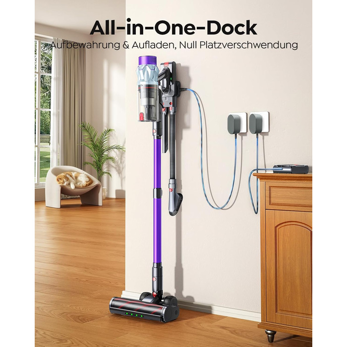 Бездротовий акумуляторний пилосос 600W з ароматерапією та станцією зарядки, 1.5L контейнер, для дому, авто, видалення шерсті тварин, твердих поверхонь, килимів