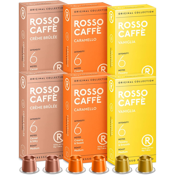 Капсули кави ROSSO CAFFÈ Nespresso, 120 шт., мікс 3 преміум смаків, сумісні з Nespresso, Aromakaffee